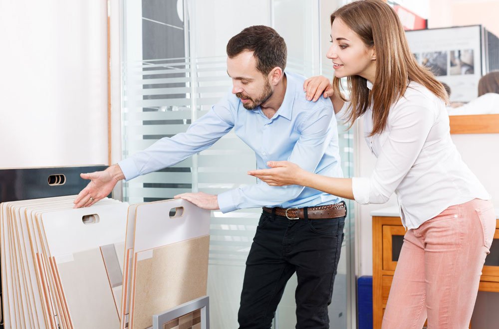 Various tile flooring options displayed in our showroom in Spring, TX